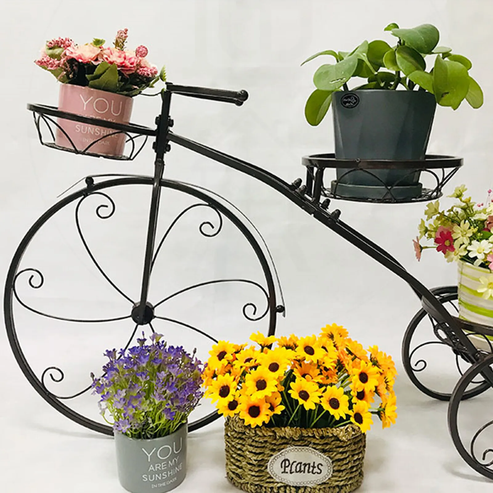 

Tricycle Plant Stand Flower Pot Cart Holder Planter Rack Iron Display For Garden