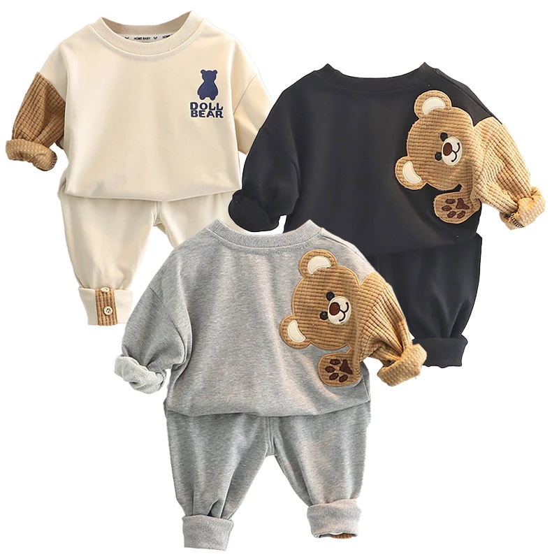 Baby Boys Clothing Sets Embroidered Bear Girls Long Sleeve Casual Hoodie Sweatshirts + Pants 2Pcs Outfits for Kids Sport Suit