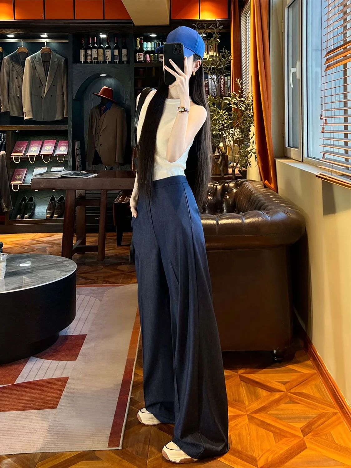 

jiang High Waist Wide Leg Casual Jeans Women's Spring Summer Cool Drapey Denim Trousers Comfortable Breathable Faion