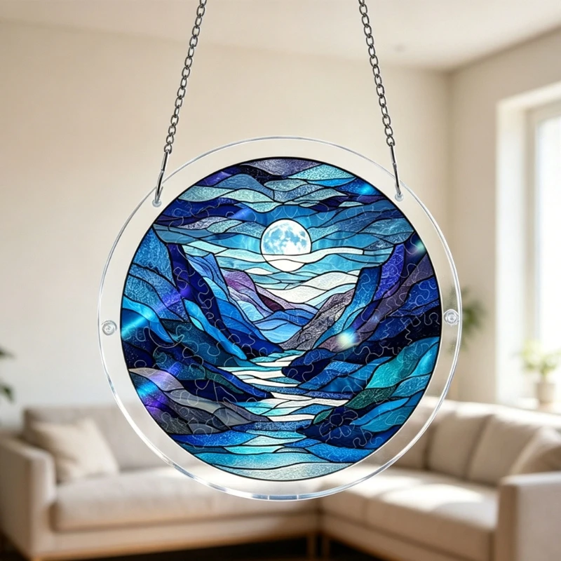 Puzzle Sun Catcher Stained Glass Window Hangings Acrylic Suncatchers Decors JOMD
