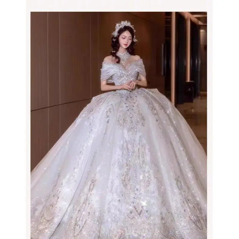 ที่กําหนดเองหรูหราดูไบ Sweetheart ชุดแต่งงาน 2025 เจ้าหญิง Sparkly Appliques ชุดเจ้าสาวความยาวชั้น Vestidos De Novia