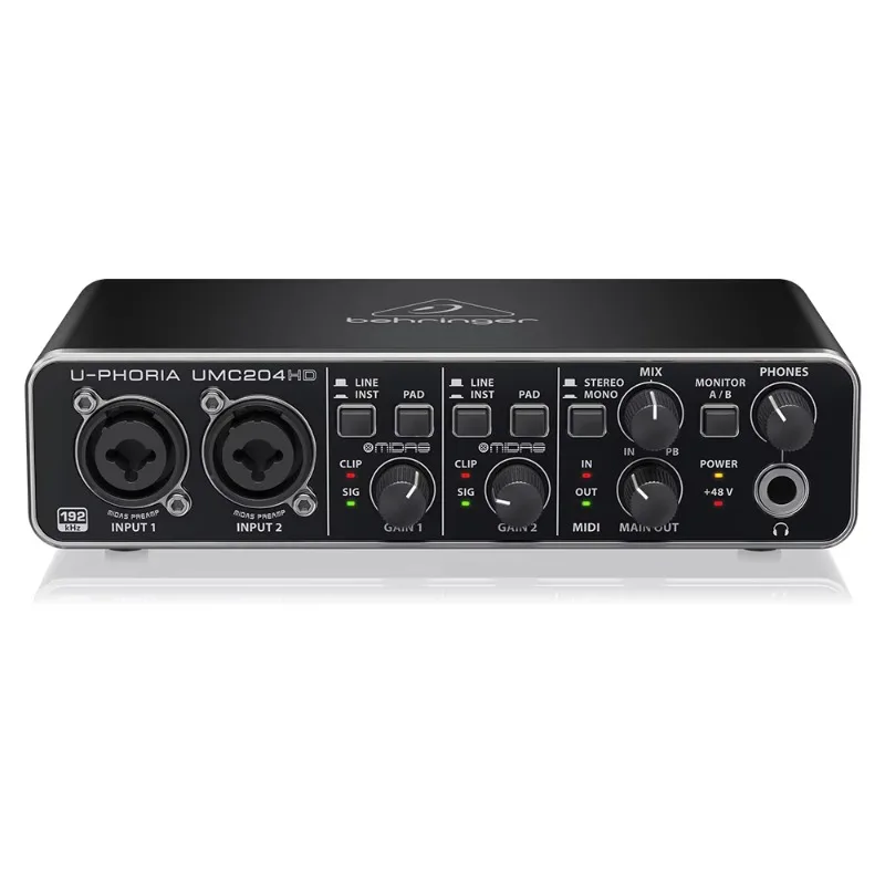 

Behringer U-Phoria UMC204HD USB Audio Interface With 2 Midas Mic Preamps & 48V Phantom Power Indoor Studio Sound Card