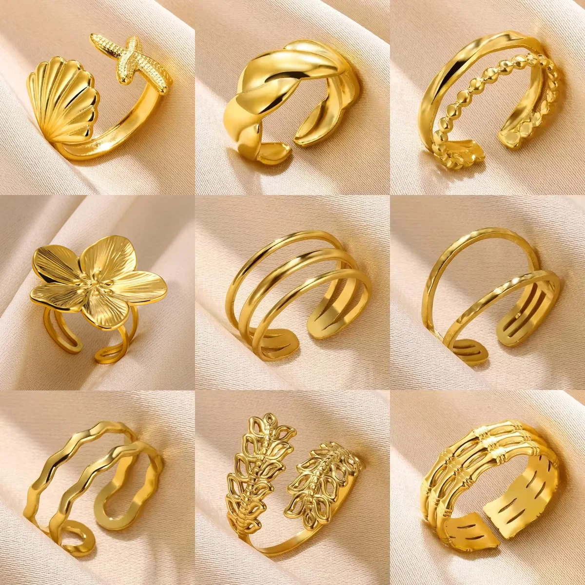 Gold Color Snake Sun Rings for Women Stainless Steel Seashell Women\'s Ring Female Male Luxury Quality Jewelry anillos mujer