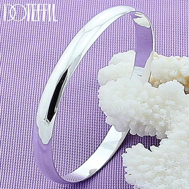 DOTEFFIL 925 Sterling Silver 8mm gładka bransoletka bransoletka dla kobiety mężczyzna ślub zaręczyny moda urok Party biżuteria