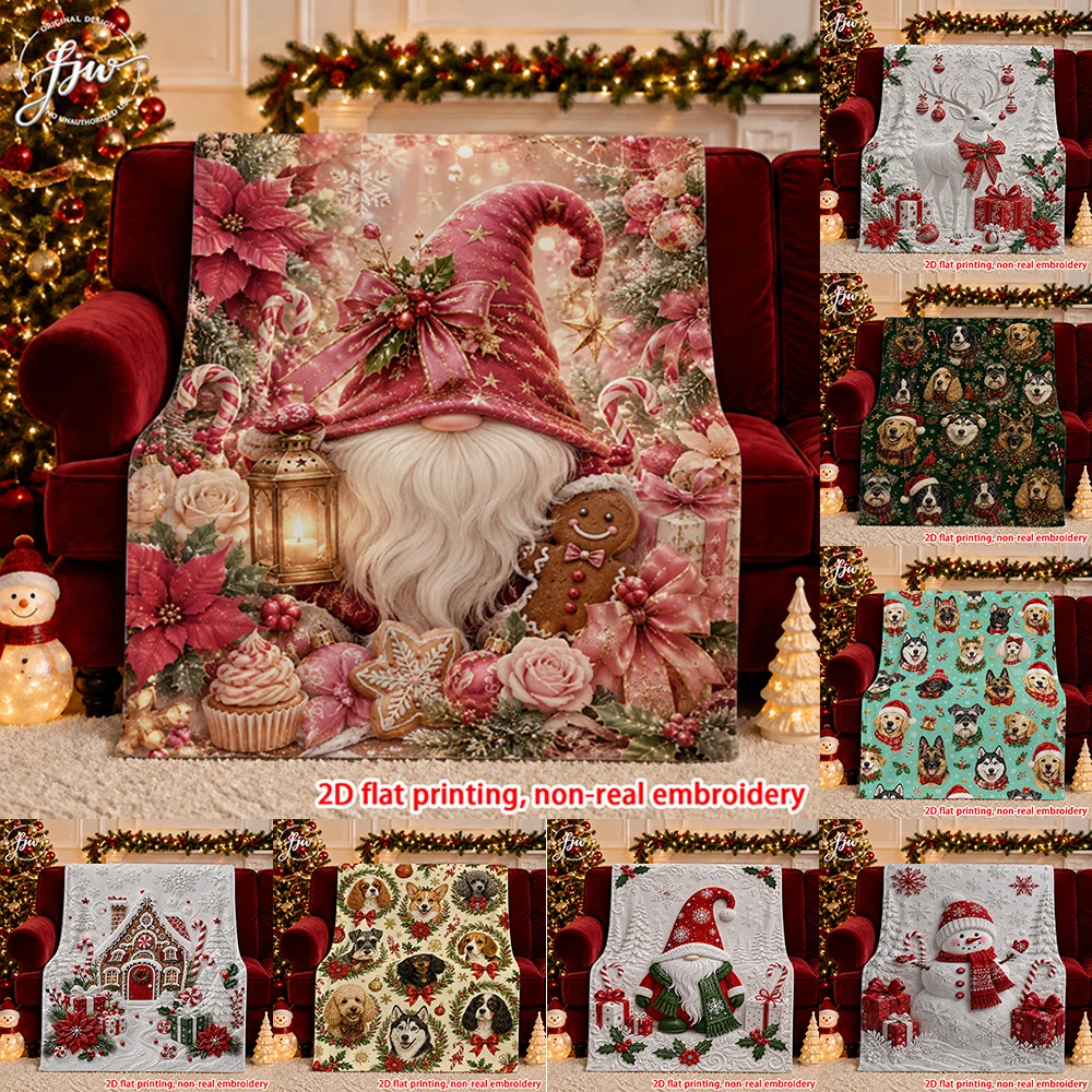 1pc Christmas Gnome Themed Flannel Throw Blanket Autumn and winter warm holiday home decoration blanket