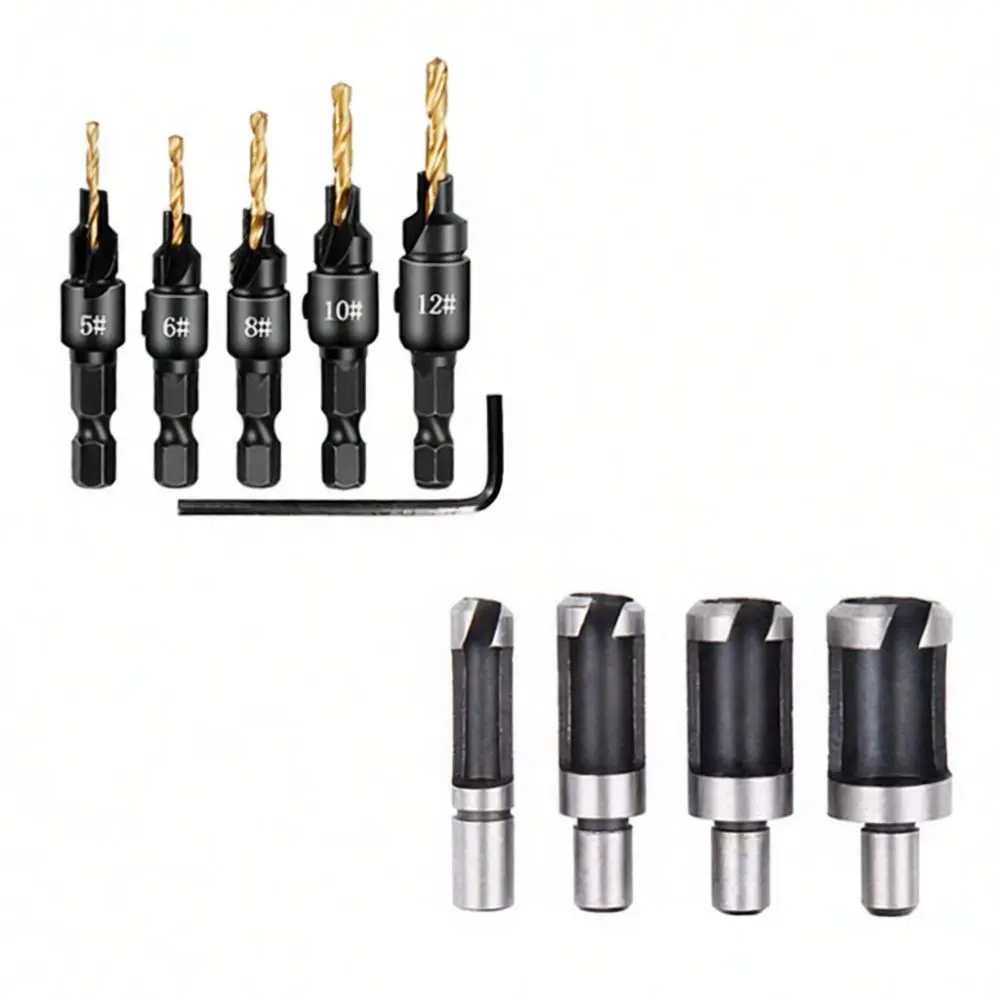 Wood Plug Drill Bit Set Claw Type Titanium Coated Cutter Hex Shank Countersink Carpentry Construction Woodworking Tool