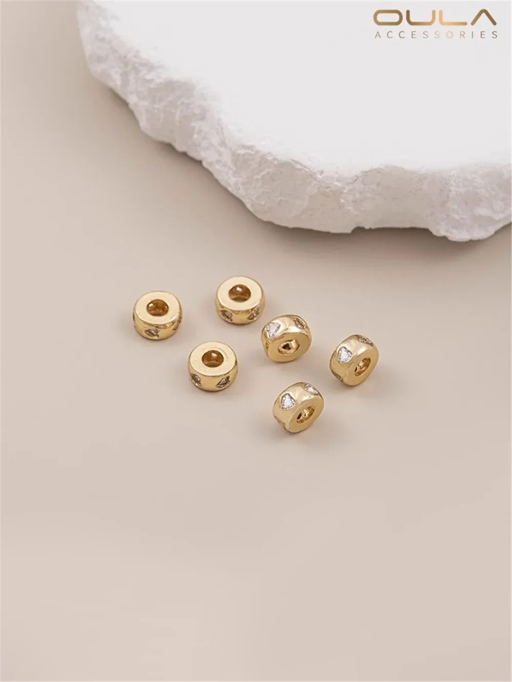 

14K Gold-Color Plated Heart-shaped Zircon Wheel Spacer Beads Handmade DIY Bracelet Spacer Bracelet Necklace Accessories