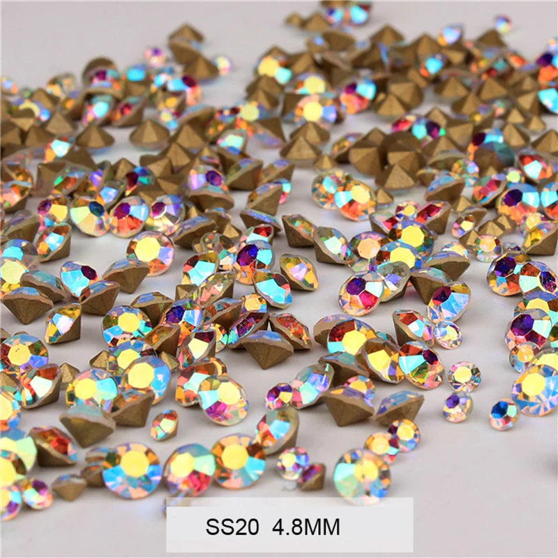 1440pcs Nail Diamond Pointed Bottom Rhinestones Clear AB Crystal Stones S4-S20 Small Irregular Beads 3D Manicure Nail Decoration