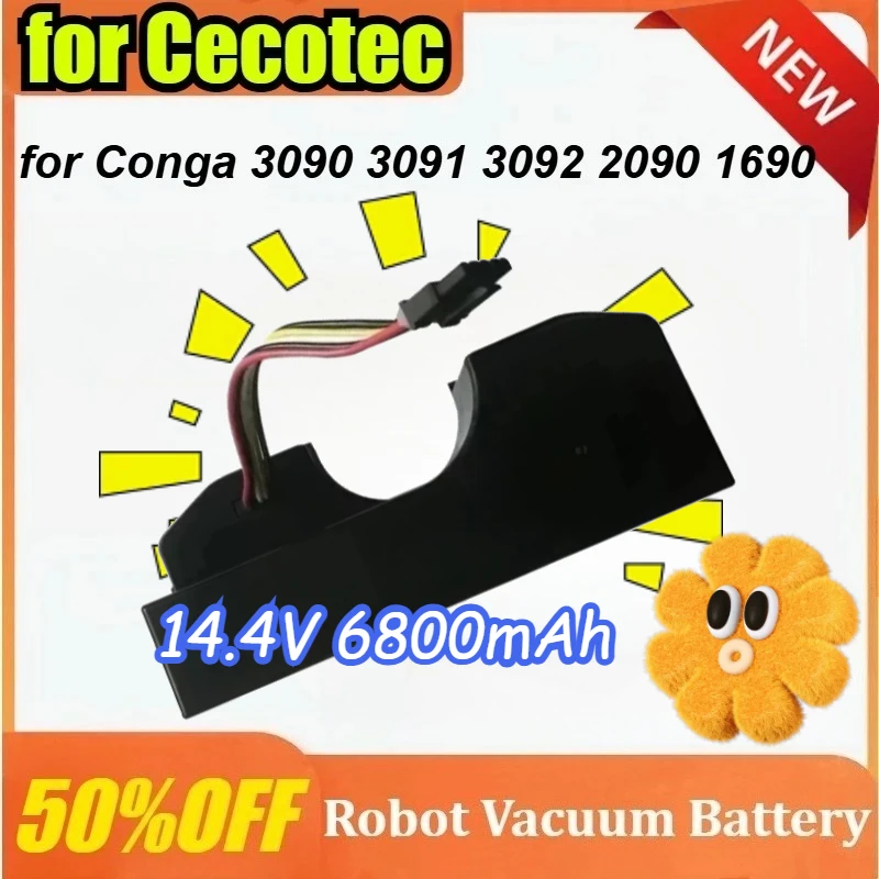 

Upgraded Vacuum Cleaner Battery 14.4V 6800mAh Replacement for Cecotec Conga 3091 3090 3092 2090 1690 Rechargeable Battery