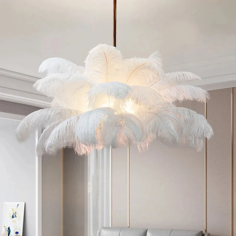 

Nordic Home Decor Ostrich Feather Ceiling Lamp Feathers Pendant Light Home Deco Chandelier for Living Room Bedroom Hang Lighting