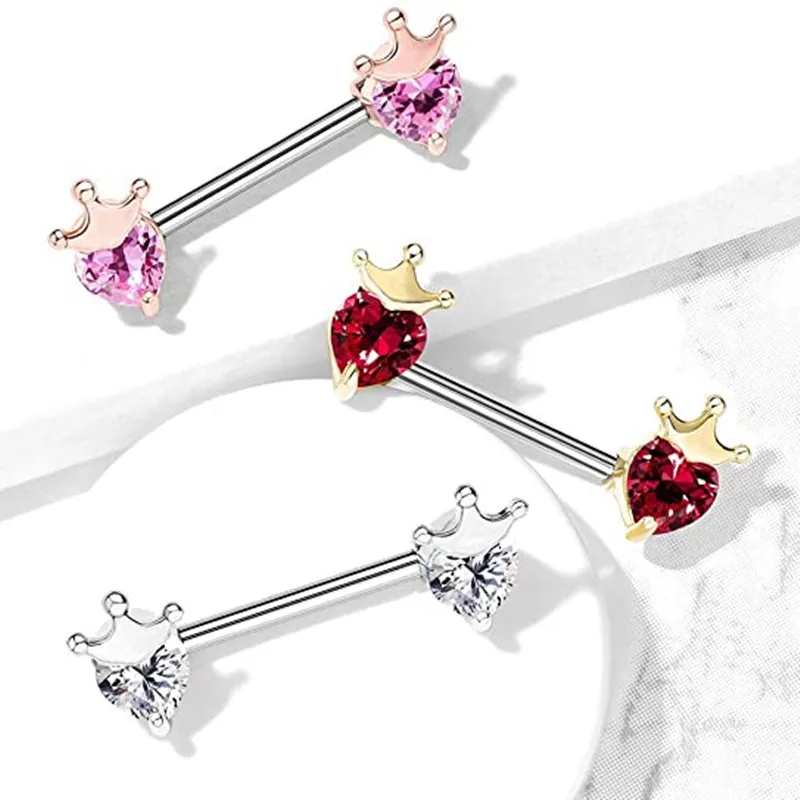 Stainless Steel Bunny Nipple Piercing Set 14G Crown Cz Nipple Rings Bulk Crystal Nipple Barbell Pack Lot Piercing Pezon Jewelry