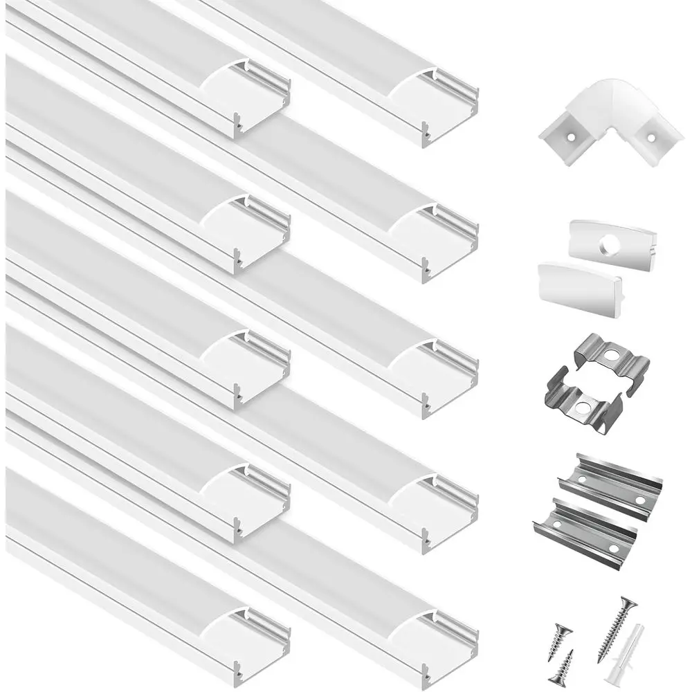 

10-Pack 2-Meter White LED Channel System with Milky Covers, Ends, and Clips for LED Strip Light Installations