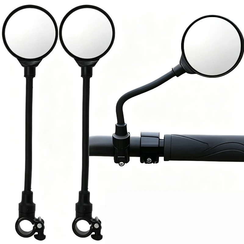 1 pair Bicycle Rearview Handlebar Mirrors 360 Rotatable for Mountain Road Bike Bendable Hose Adjustable Rearview Mirror Black