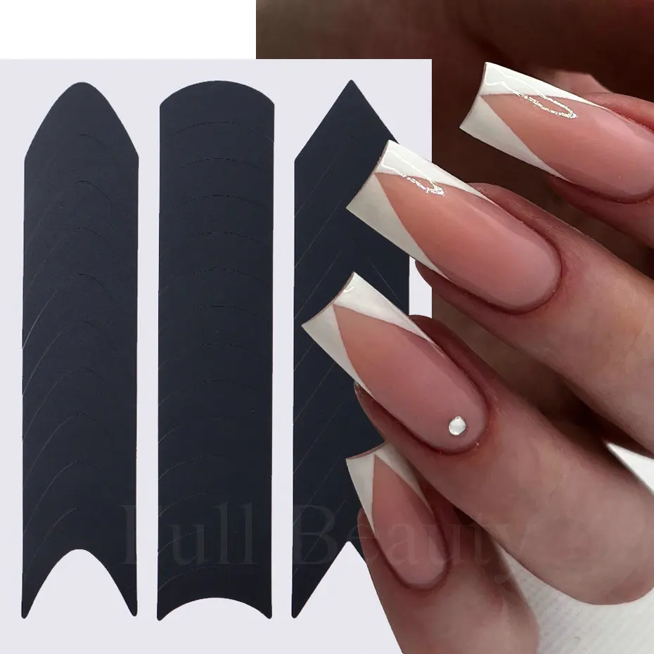 6pcs/Set French Tips Nail Stickers Curved Stripe Nail Art Guides Airbrush Stencils Tape Template Auxiliary French Manicure Tools