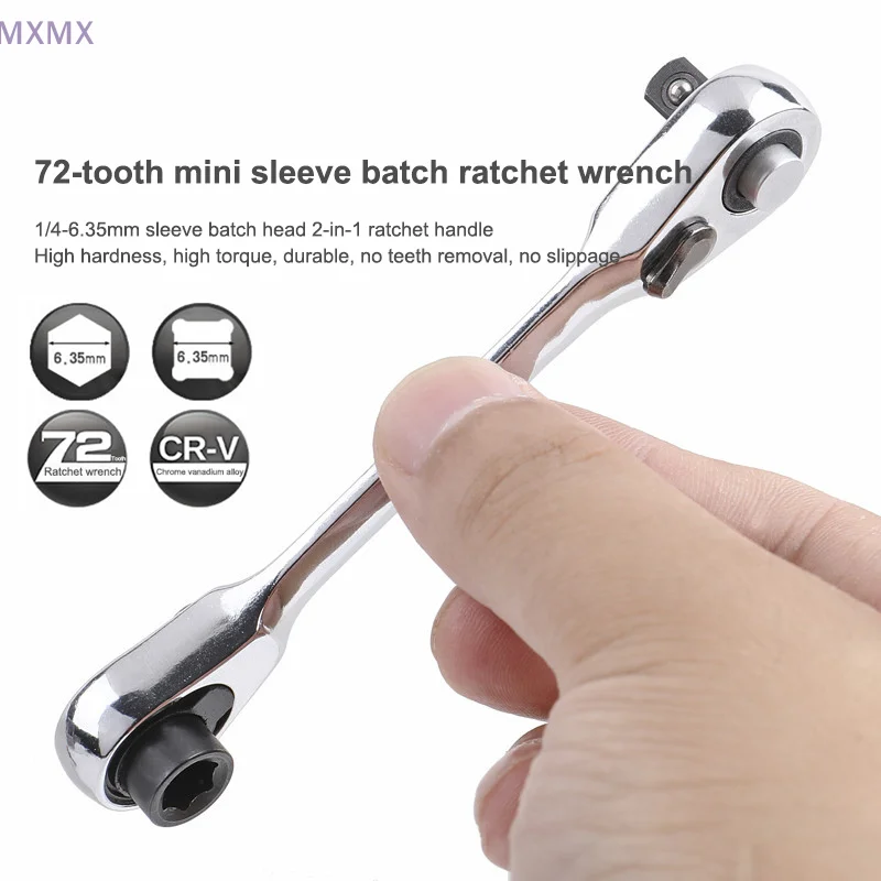 Mini Double Headed Ratchet Wrench 1/4 Inch Drive Socket Screwdriver Bit Driver Quick Release Ratchet Wrench Hand Tools