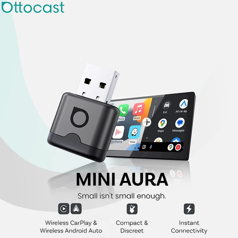 

OTTOCAST Mini AURA 2in1 Wireless CarPlay Wireless Android Auto Adapter Wifi 5.0 Plug and play Dongle for 98% of the cars