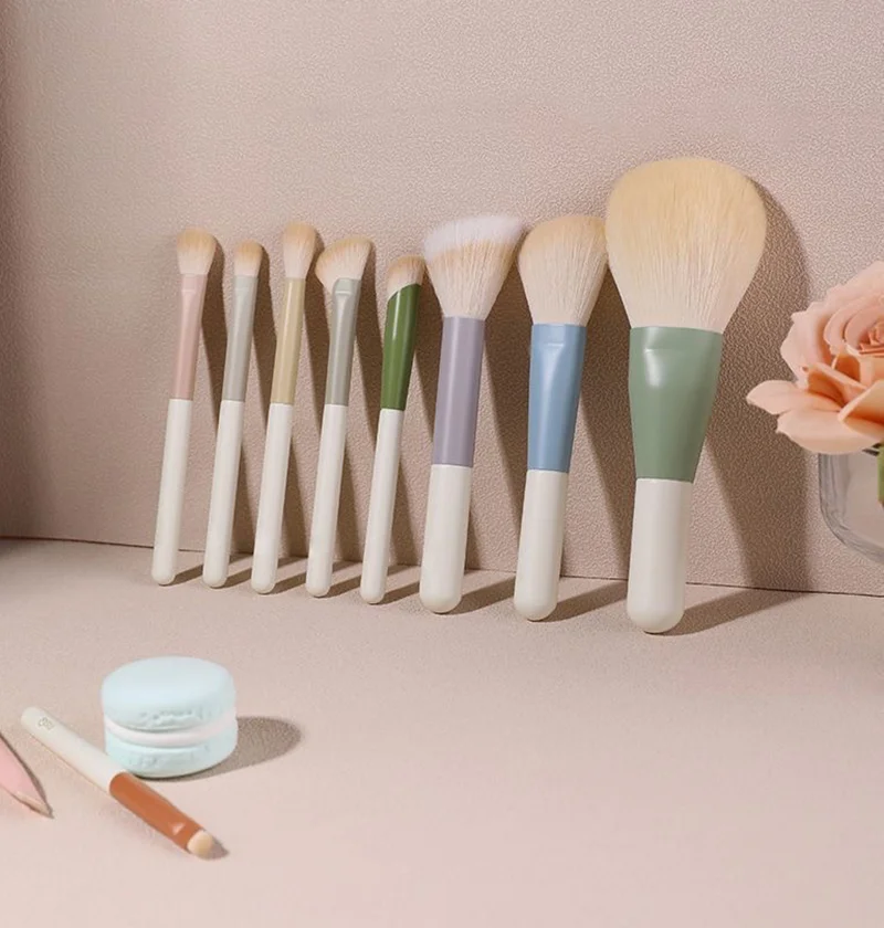 10Pcs Morandi Mini Travel Makeup Brush Set - Eyeshadow Blush Foundation Cosmetic Brushes Kit Portable Miniature Makeup Tools