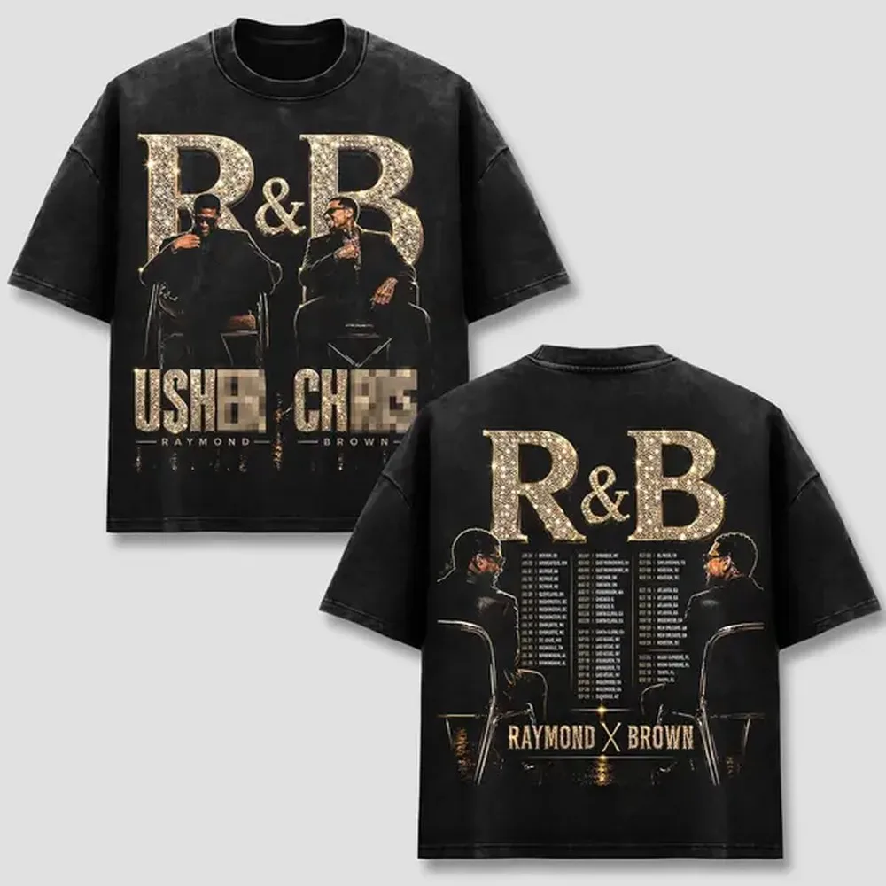 Camiseta Brown Raymond, Camiseta Raymond X Brown 'Breezy', Ropa Vintage con Efecto Ácido de la Gira R&B Glitter Diamond, Top con Gráfico de Horarios de Conciertos, Diseño Bootleg de Hip Hop Team Breezy, Prenda de Algodón de Alto Gramaje, Regalo para Fans de Música de Conciertos en EE. UU., Unisex Oversize Negro