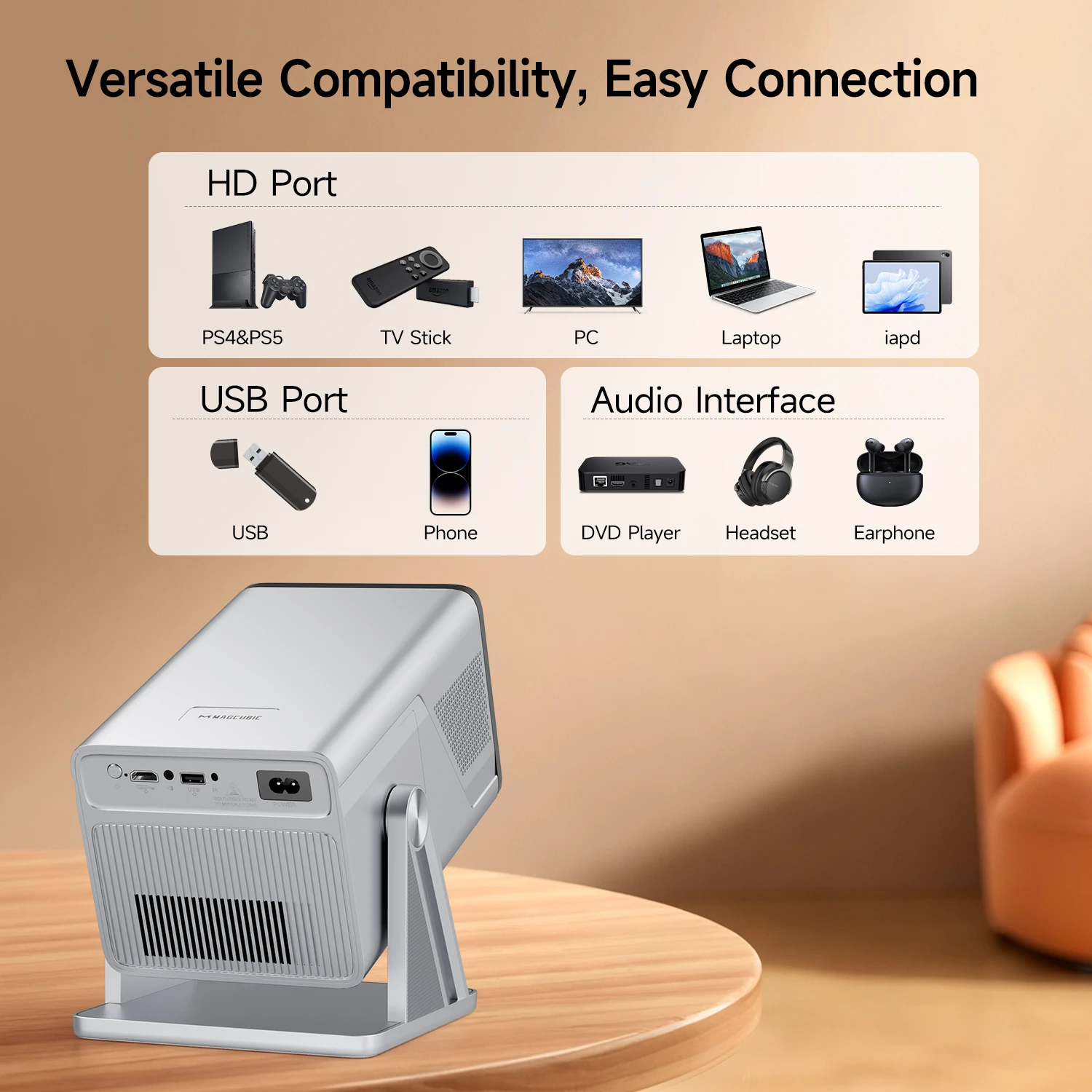 Magcubic 8K-Unterstützung X7 AI Smart Projektor mit Android 14 OS, UHD 1080P 1000 ANSI Autofokus Keystone, Heim- und Outdoor-Beamer – Detail 10