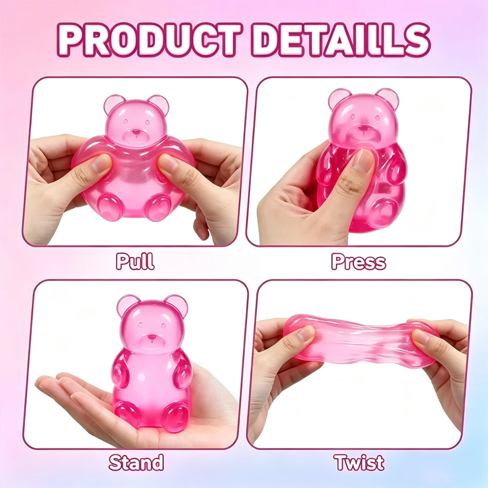 Soft Gummy Bear Fidget Squeeze Toy TPR Sensory Stress Relief Toy Kids Birthday Party Gift