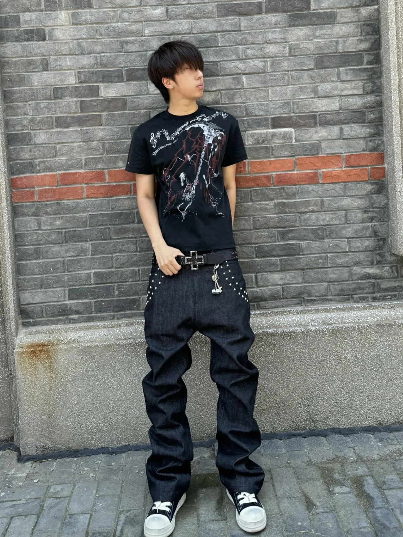 American Style Street Heavy Duty  Denim Flared Jeans Men's Stack Slim Design Versatile Straight Leg Pants Casual Cotton