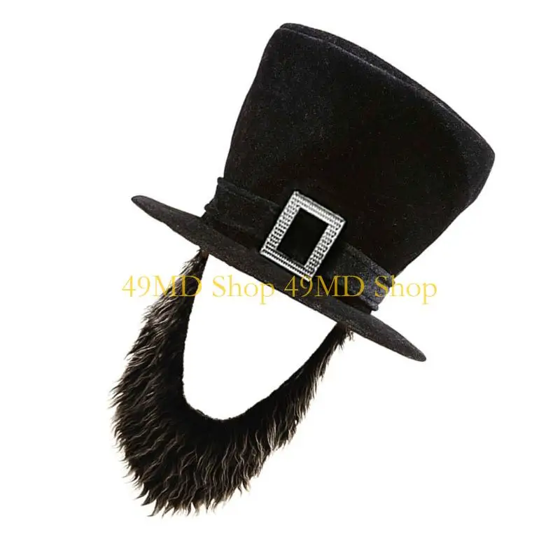 49MD Pirate Top Hat With Beard Attached Adult Halloween Accessory For Themed Parties And Cosplay Event 4 Colors
