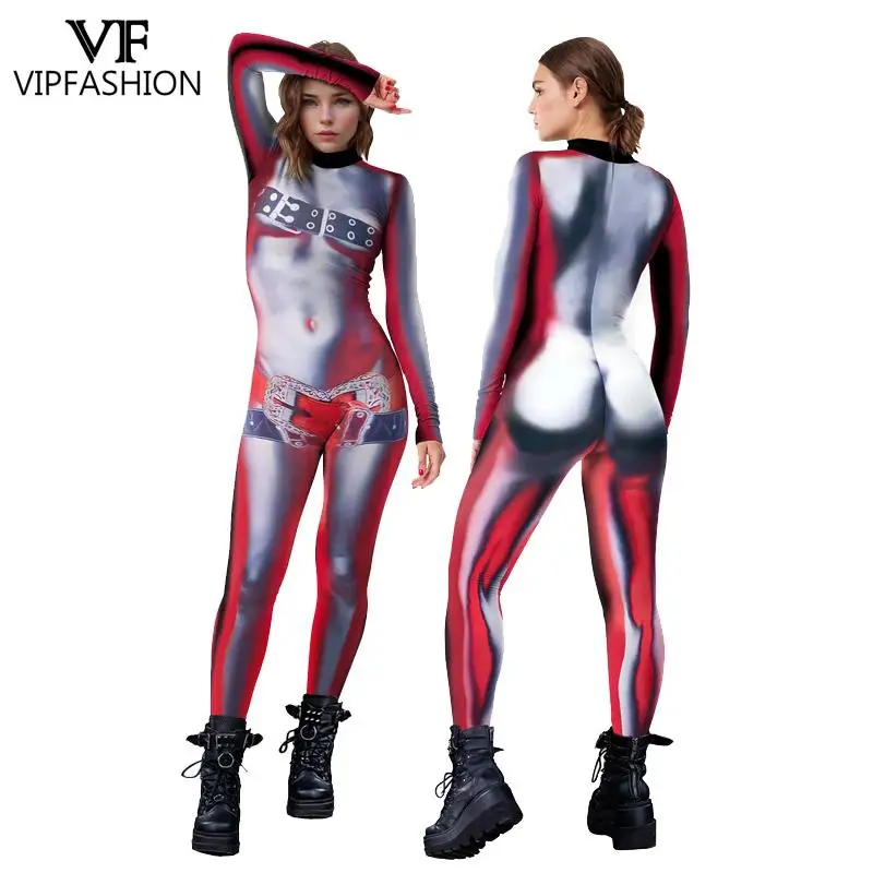 VIP FASHION Touch My Body Jumpsuit Women Sexy Zentai Suit Fancy Cosplay Costume Fitness Catsuit Holiday Party Clothes Bodysuit