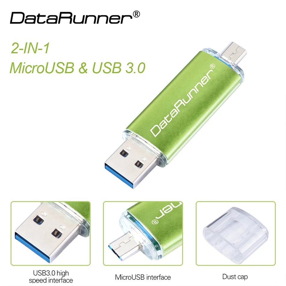 

DataRunner USB 3.0 Flash Drive OTG MicroUSB Pendrive 256GB 128GB 64GB 32GB 16GB Dual Port High Speed Memory Stick