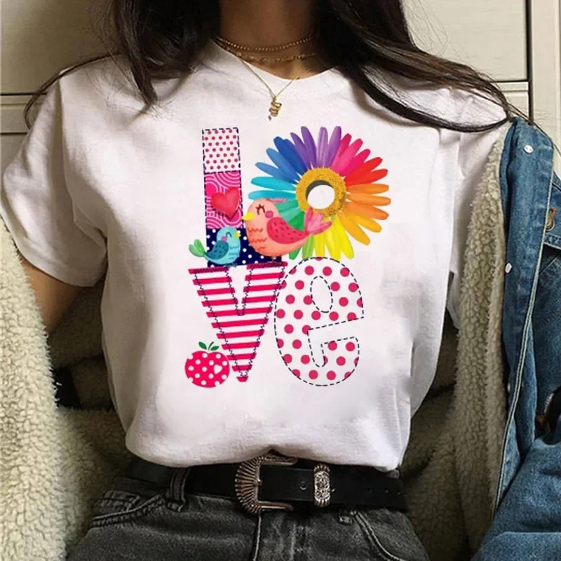 

Colorful Love Letter Print Women T Shirt Short Sleeve O Neck Loose Women Tshirt Ladies Tee Shirt Tops Clothes Camisetas Mujer