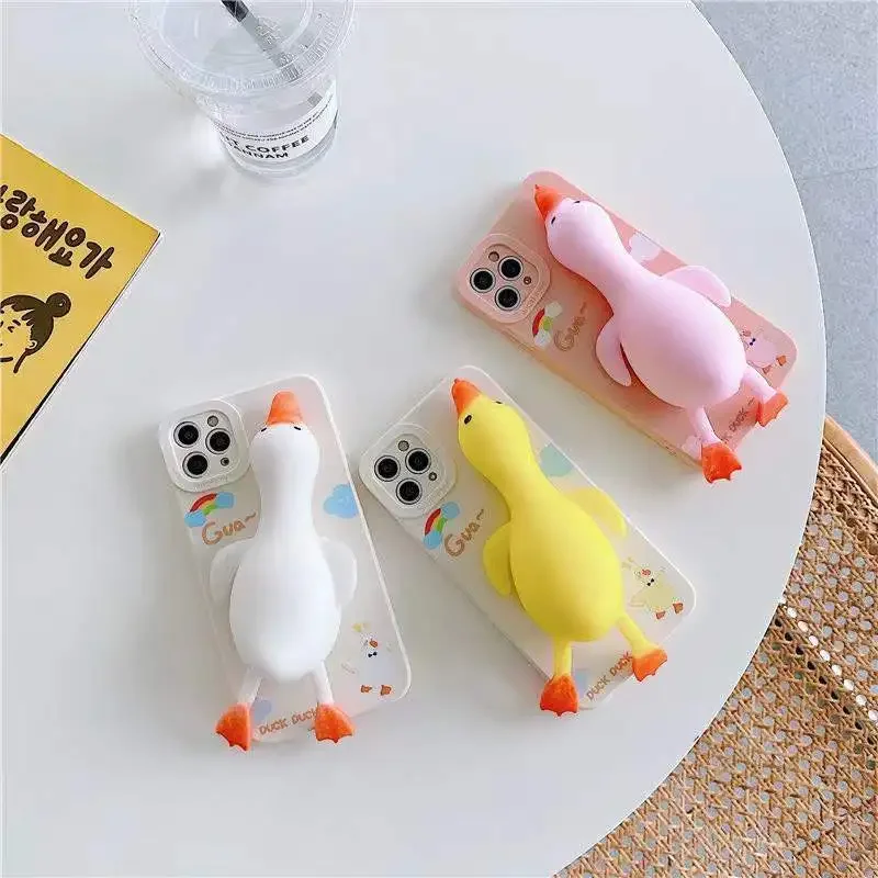 Etui na telefon 3D DIY Cartoon Duck Reliver Stress do iPhone12 Miękki silikon do iPhone 11 Pro Max X XR XS 7 8 Miękkie etui na telefon Nowy