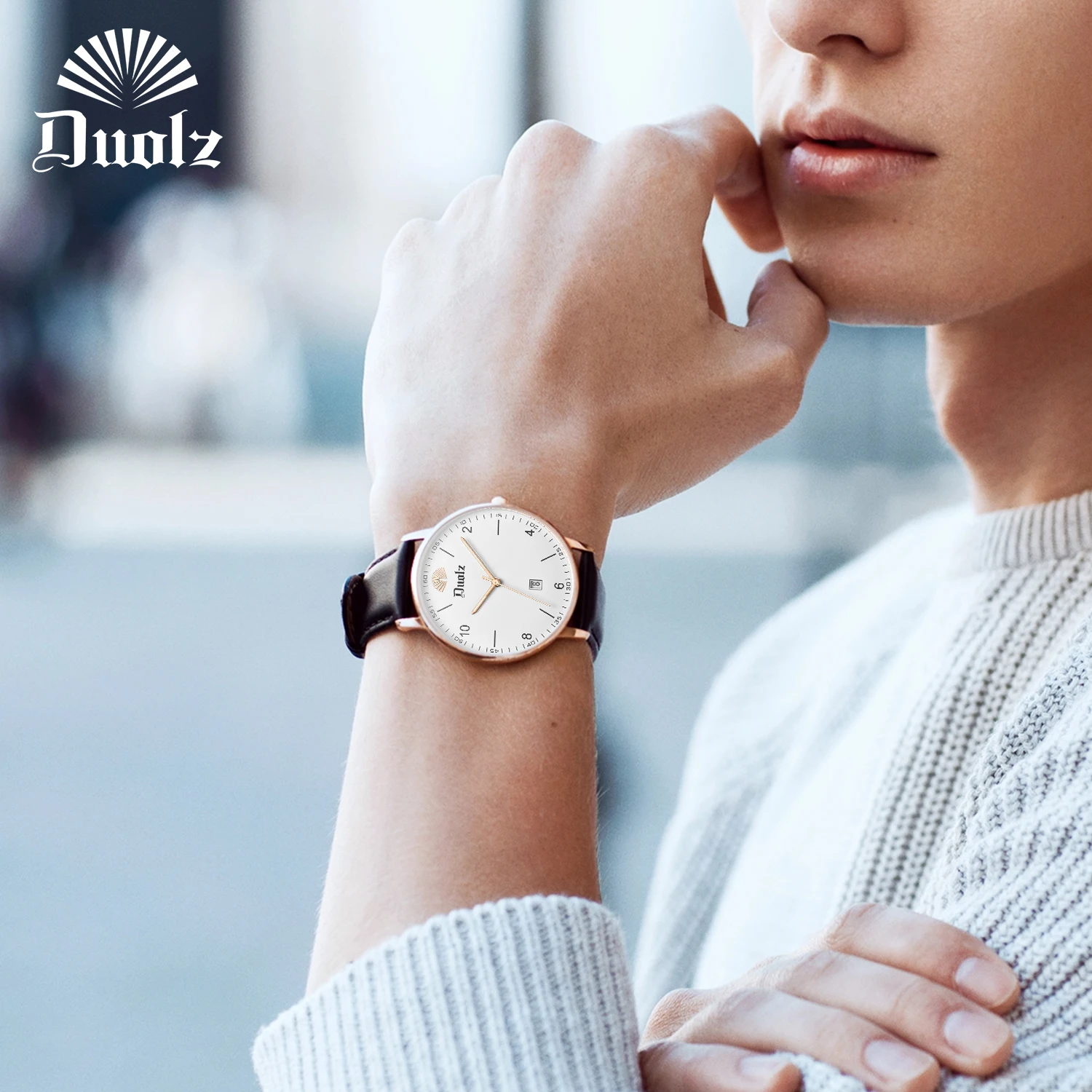 

Мужские деловые легкие модные кожаные часы с календарем, водонепроницаемые кварцевые часы, тот же стиль для пар