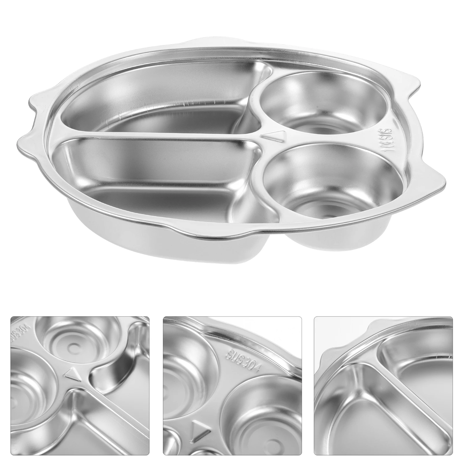

Stainless Steel Dinner Plate 304 Food Divided Tray Reusable Plates School Canteen Lunch Compartment Picnic Camping Kitchen