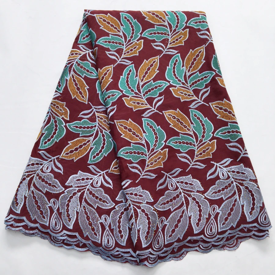 نسيج دانتيل قطن أفريقي - دانتيل سويسري مطرز، أنماط زهور وأوراق شجر نابضة بالحياة للعرائس، فساتين المهرجانات #4
