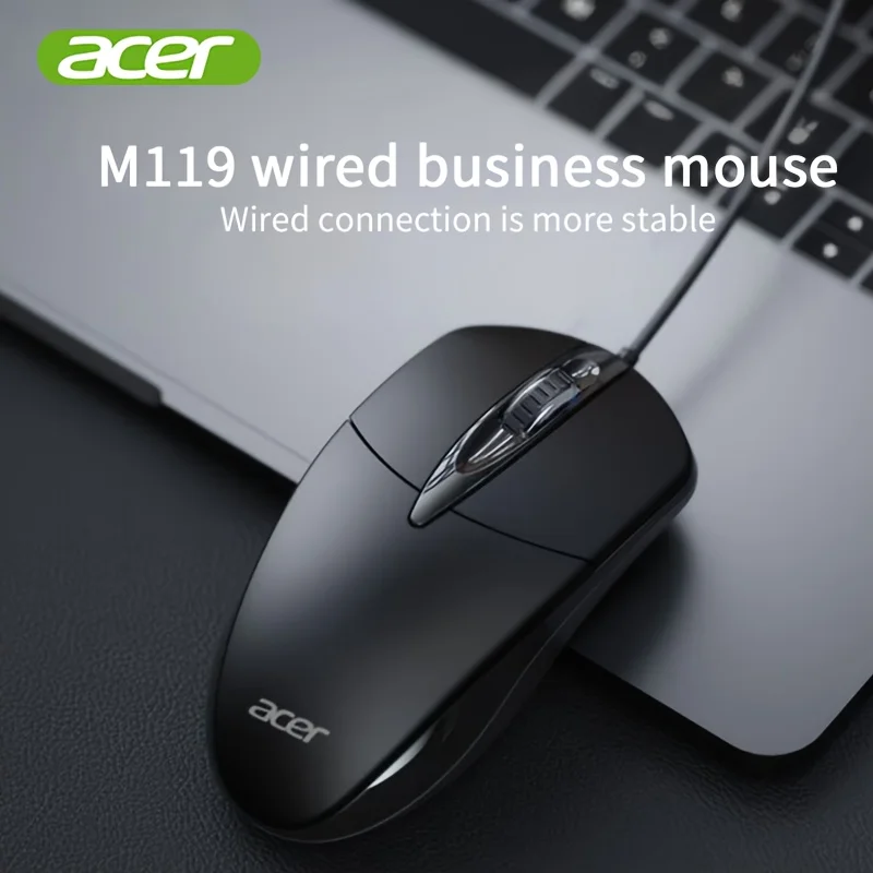 Acer (Acer) Wired Mouse, Portable Office Mouse Home Business Game Soft USB Interface Plug and Play Black M119
