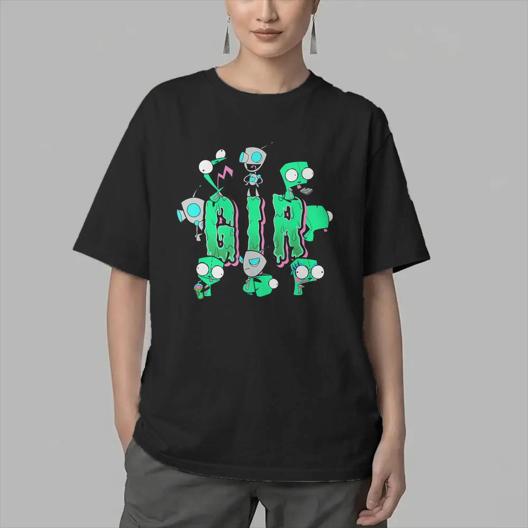 Cartoon Invaders Zim Gir Men T Shirt  Amazing Tees Short Sleeve Crew Neck T-Shirt Pure Cotton Printed Clothing