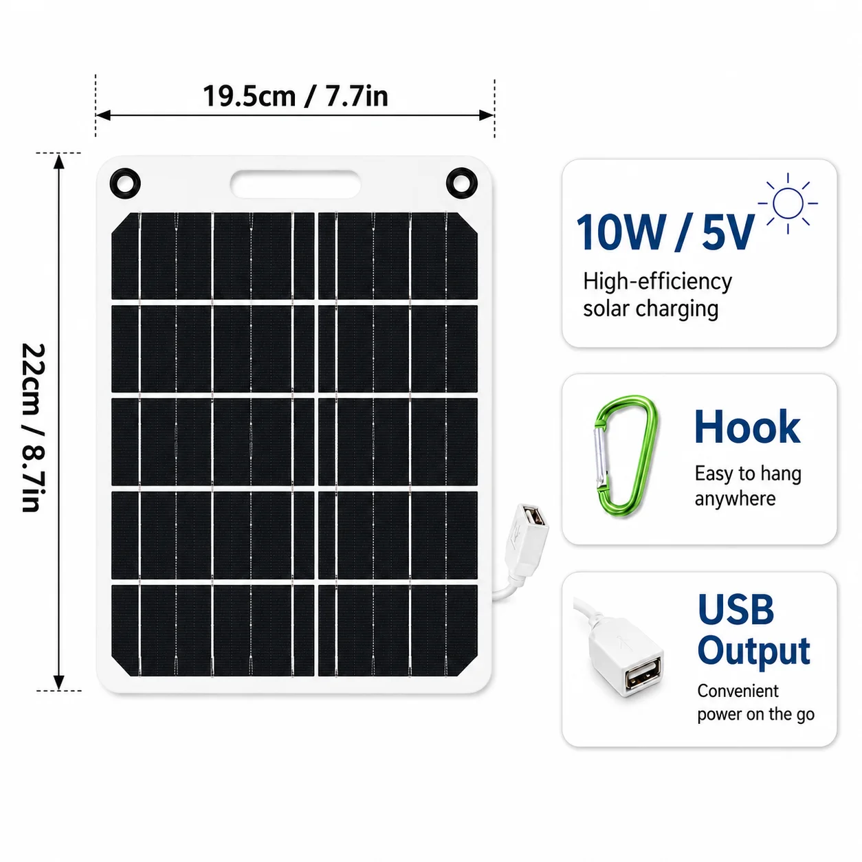 10W Solar Charger for Battery-Powered Security Camera Outdoor | 5V Solar Panel with USB-C