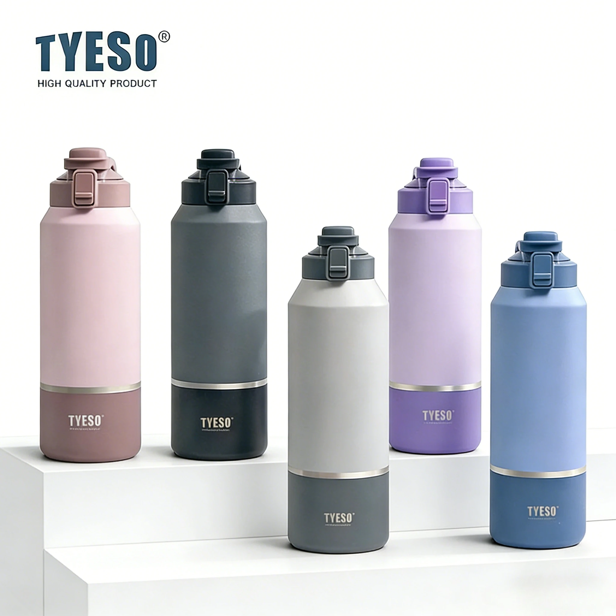 Tyeso 2000ML Water Bottle with Handle Leak-Proof Lid for Outdoor Sports Hiking Thermoses Travel Mug Vacuum Flasks Portable