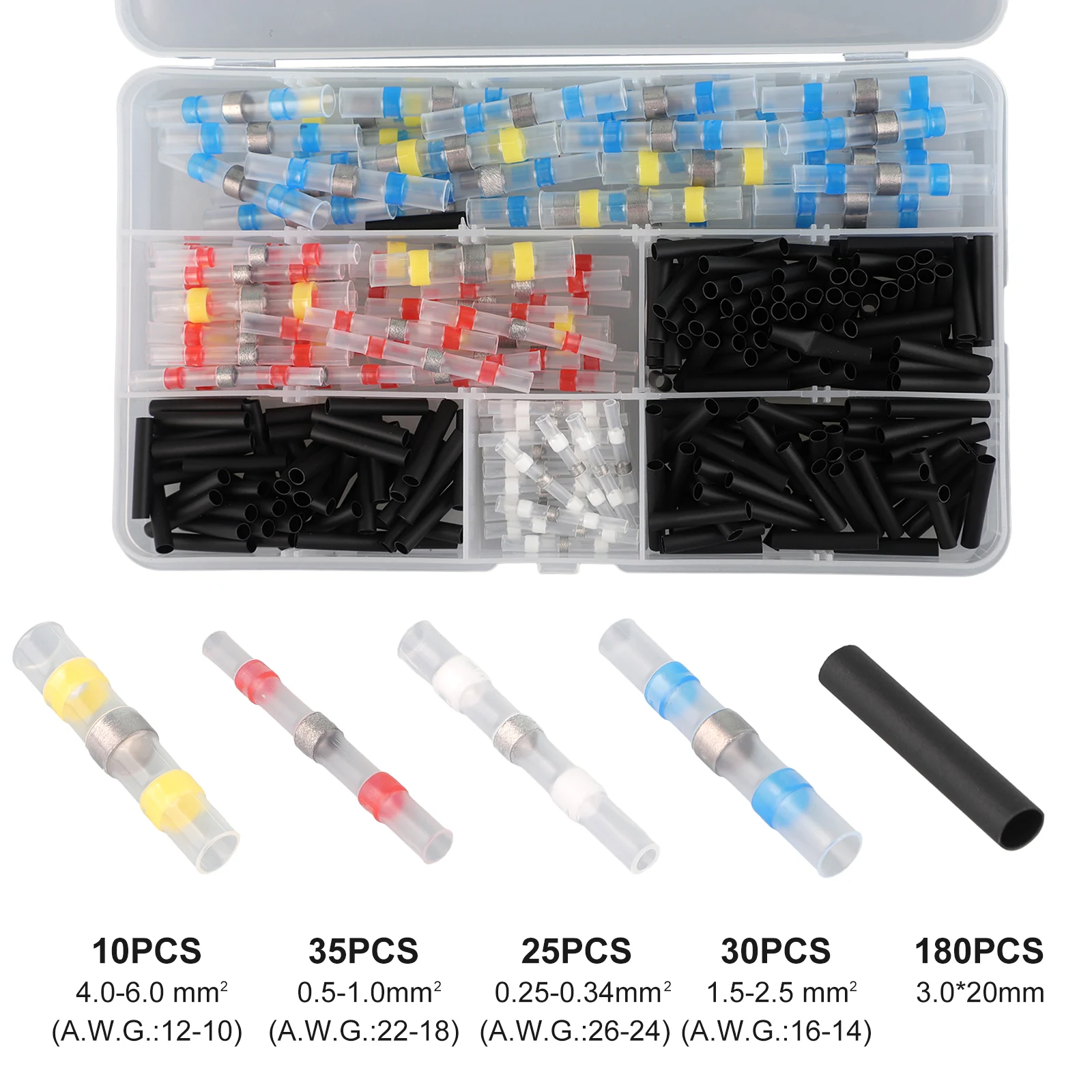 280Pc Electrical Solder Seal Crimpless Wire Connectors Heat Shrink Splice Terminals Compatible with AWG 10 to 25 Cables