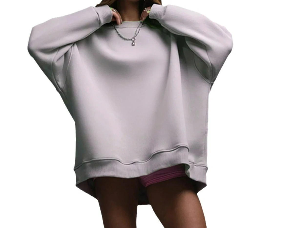 Solid Color Round Neck Sweatshirt 2025 Winter New Women's Velvet Sweatshirt Casual Round Neck Sweatshirt