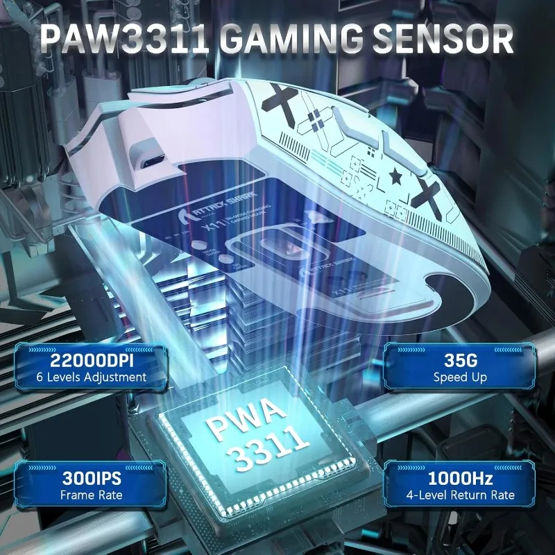 ماوس ألعاب لاسلكي خفيف الوزن ATTACK SHARK X11 مع قاعدة RGB - 55 جرام خفيف للغاية ثلاثي الوضع 2.4G/BT/USB-C يتضمن أشرطة قبضة #4