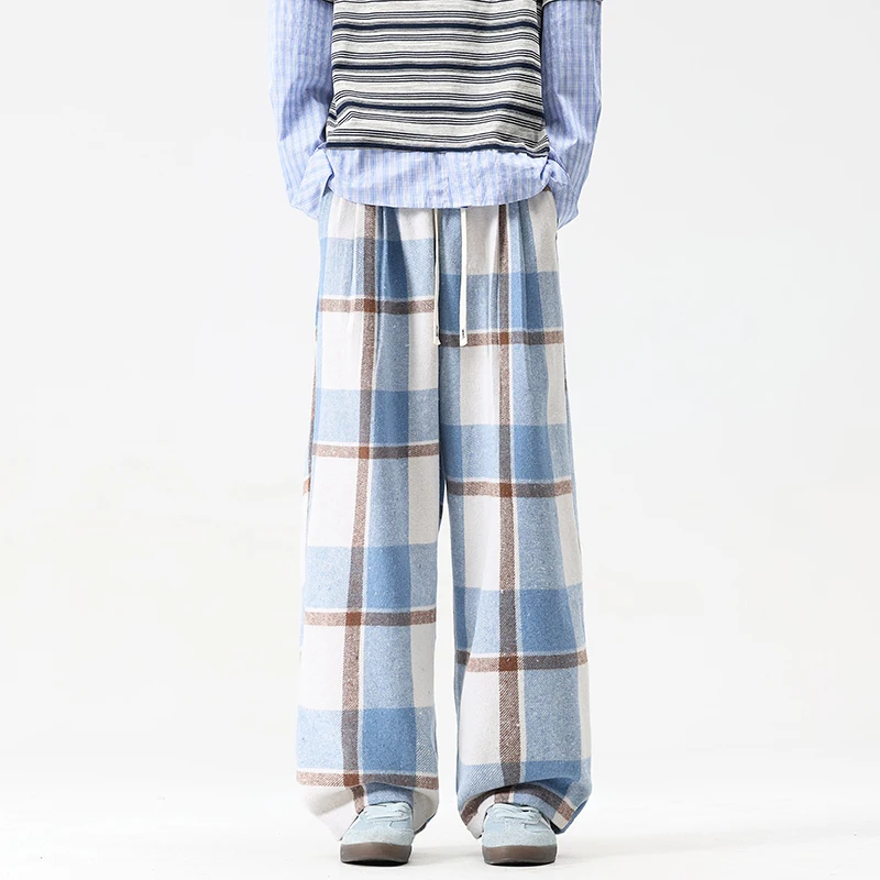 

Autumn Thick Pants Men Warm Fashion Plaid Casual Pants Men Streetwear Hip-hop Loose Wide Leg Pants Mens Vintage Trousers M-3XL