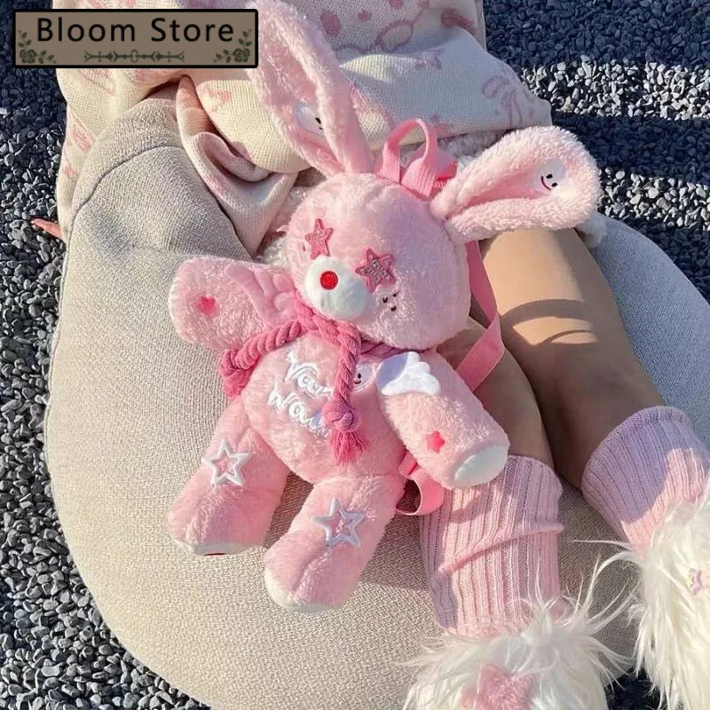 

Y2k Aesthetic Lolita Cartoon Kawaii Backpack Sweet Cute Fluffy Rabbit Girls Schoolbags Women Fashion Preppy Chic Star Backpacks