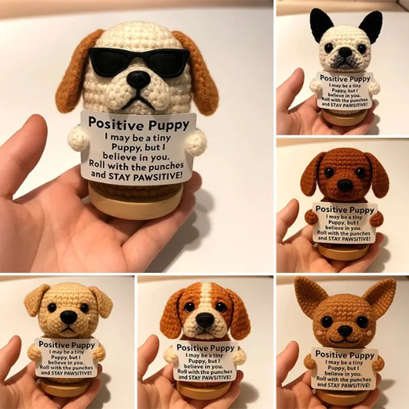 Positive Crochet Puppy Hand-made Mini Crochet Dog Diy Handknitted Encouragement Gift Friend Gift Positive Attitude Creative Gift