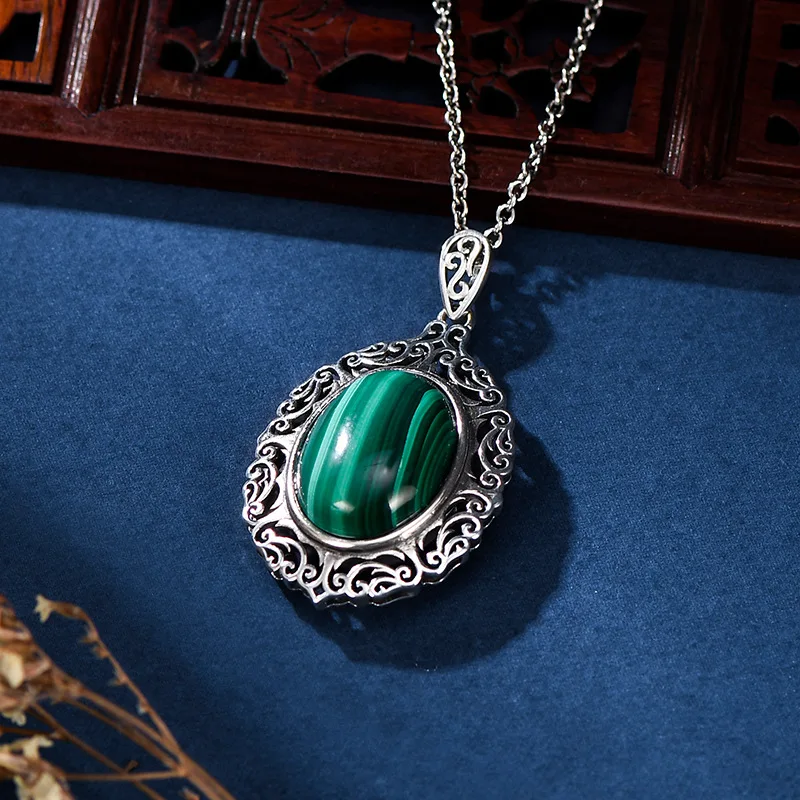 BOCAIS925 Sterling Silver Pendants for Women New Fashion Hollow Carved Pattern Inlaid Malachite Jade Can Open Gawu-box Wholesale