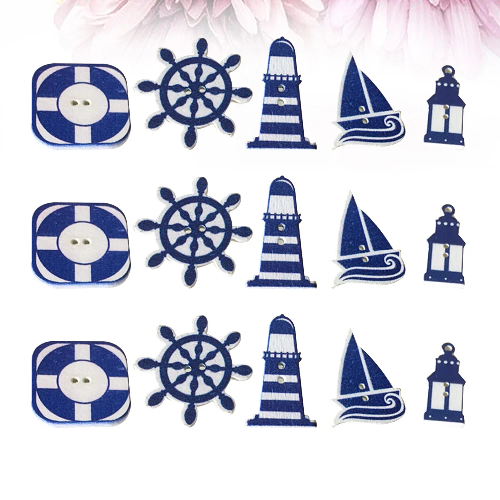 50 Pcs Wooden Nautical Compass Boat Button Set Clothing Sewing Knitting Scrapbooking Card Making Craft Supplies