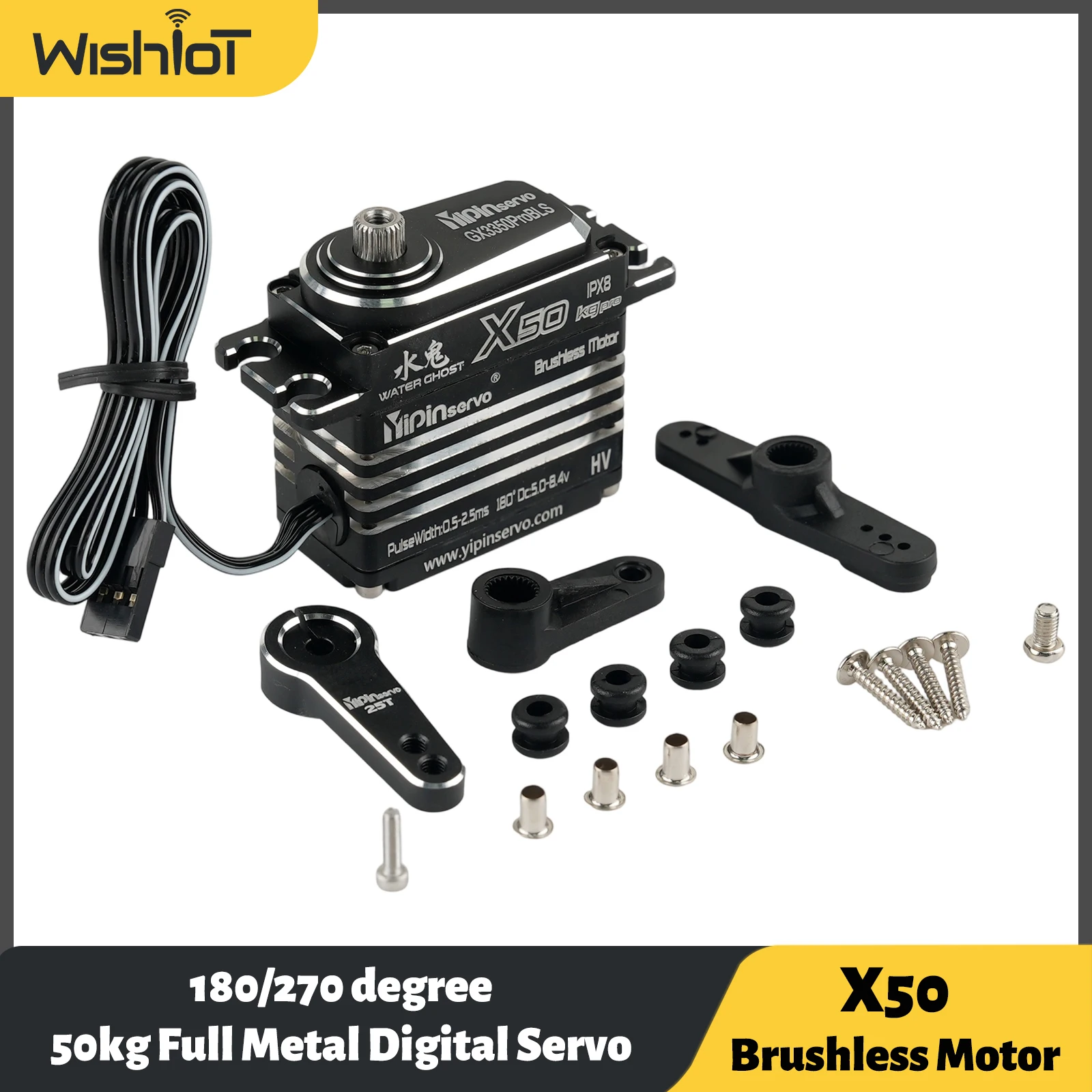 

GX Yipin X50 50 кг цельнометаллический цифровой сервопривод бесщеточный двигатель водонепроницаемый IP67 180/270 градусов для 1/8 1/10 RC автомобиля робот модель гусеничного автомобиля