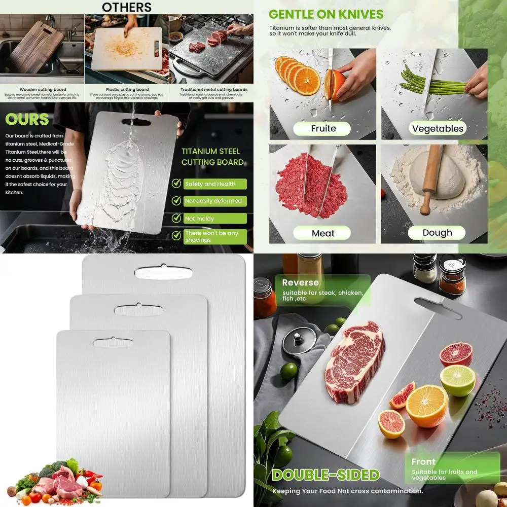 

Pure Titanium Double-Sided Cutting Boards - M, L, XL Sizes for Ultimate Kitchen Hygiene and Durability