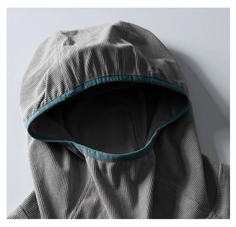 Unisex Leichtgewicht Waffelstruktur Hoodie Schnelltrocknend Langarm T-Shirt Atmungsaktiver Outdoor Sportlicher Pullover für Frühling Herbst – Detail 5