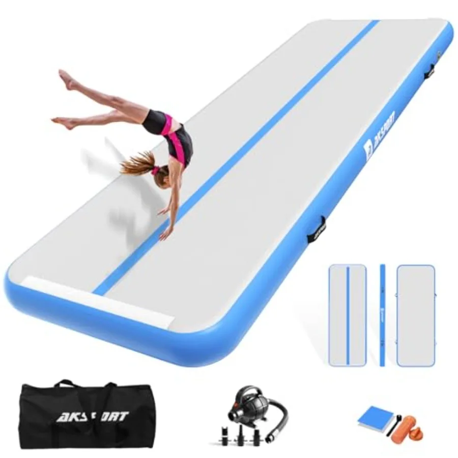 Inflatable Gymnastics Mat Tumble Track for Home Use/Training/Cheerleading/Yoga PVC Material Blue Extra-Thick Air Cushion Suppor