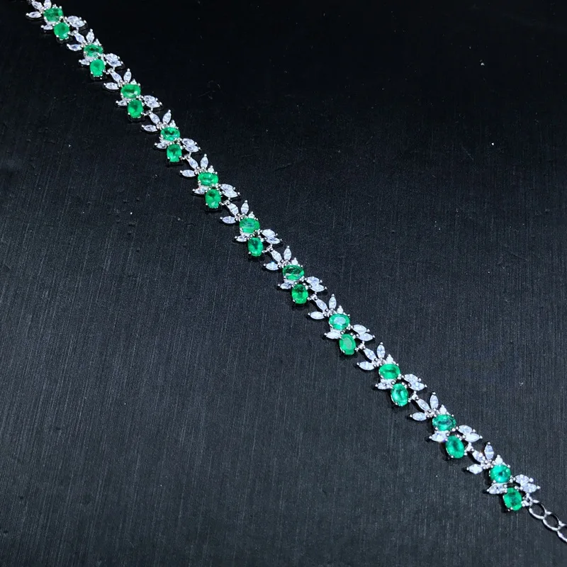 925 Silver Natural Emerald Bracelet, Adjustable Extension Chain Included, Certified Green Gemstone Jewelry with Report